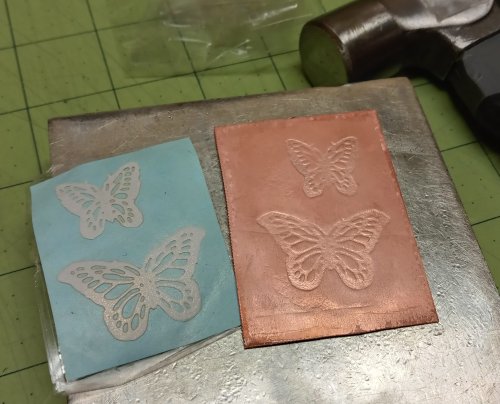 Judy Larson's No Rolling Mill- No Problem - , Metalwork, Stamping, Stamps, Design, hammer the metal into the texture sheet.